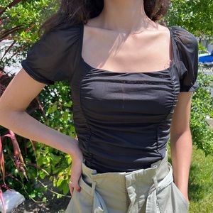 Black Square Neck Ruched Bodysuit size XS